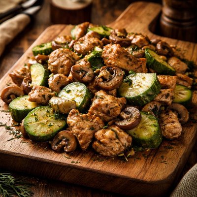Image of Chicken with Cucumbers and Mushrooms