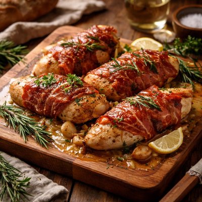 Image of Chicken with Prosciutto Rosemary and White Wine