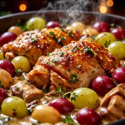 Image of Chicken with Riesling and Grapes