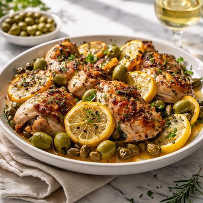 Image of Chicken with Roasted Lemons Green Olives and Capers