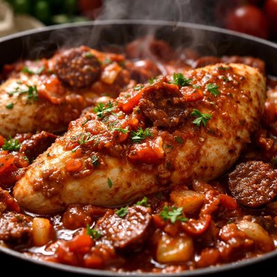 Image of Chicken with Tomato and Chorizo Sauce