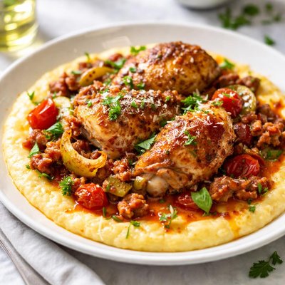 Image of Chicken with Tomato Sweet Fennel Sausage and Polenta
