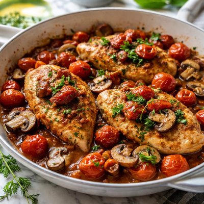 Image of Chicken with Tomatoes and Mushrooms
