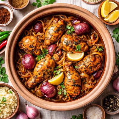 Image of Chicken with Two Onions in Sand Pot
