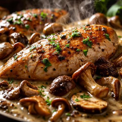 Image of Chicken with Wild Mushrooms and Balsamic Cream Sauce