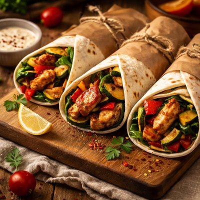 Image of Chicken with Zucchini and Roasted Pepper Wraps