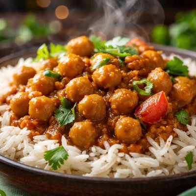 Image of Chickpea Curry Indian Style Over Basmati Rice