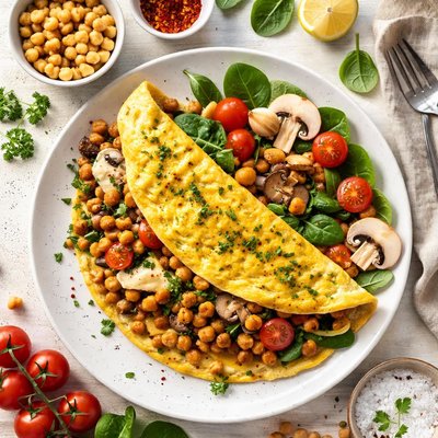 Image of Chickpea Mushroom Cheese and Egg Omelet
