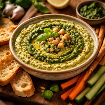 Image of Chickpea Pesto Dip or Pesto Hummus Dip