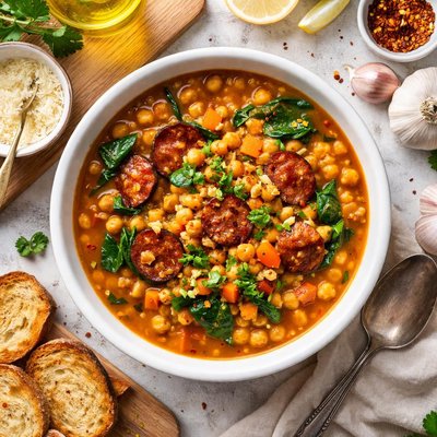 Image of Chickpea Soup with Chorizo and Garlic