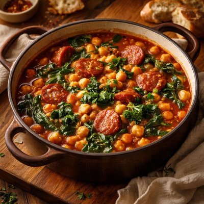 Image of Chickpea Stew with Spinach and Chorizo