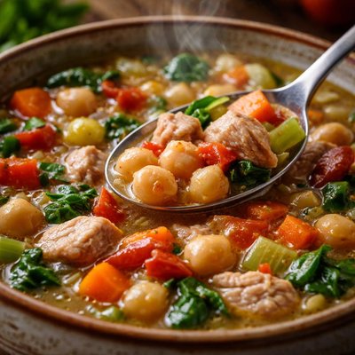 Image of Chickpea Vegetable and Tuna Soup