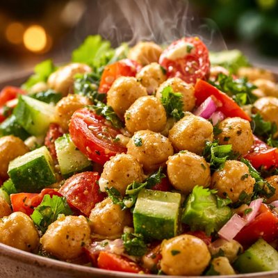 Image of Chickpea Vegetable Salad with Curried Yogurt Dressing