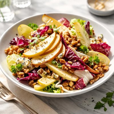 Image of Chicory Salad with Pear Toasted Walnut and Maple Vinaigrette