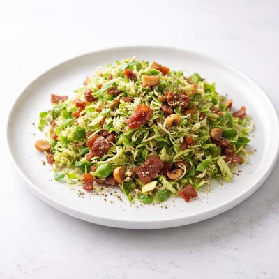 Image of Chiffonade of Brussels Sprouts with Bacon Hazelnuts