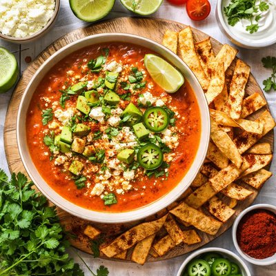 Image of Chihuahua Tomato Soup with Crispy Lime Chili Tortillas