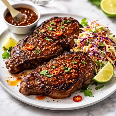 Image of Chile and Honey Barbecued Steaks with Coleslaw