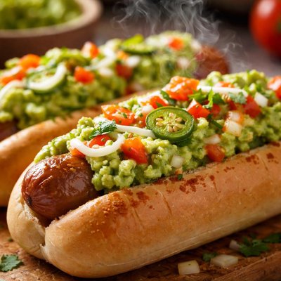 Image of Chilean Style Hot Dogs with Avocado Chili Relish