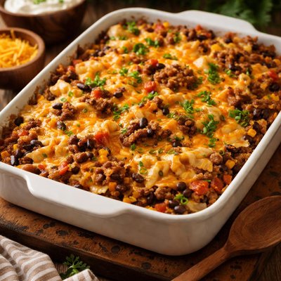 Image of Chili and Cheddar Bow Tie Casserole