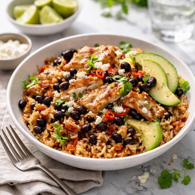 Image of Chili Brown Rice with Chicken Black Beans and Olives