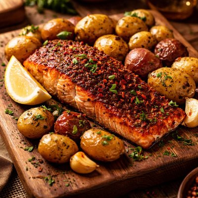 Image of Chili Crusted Salmon with Roasted Potatoes