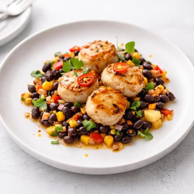 Image of Chili Scallops with Black Bean Salsa