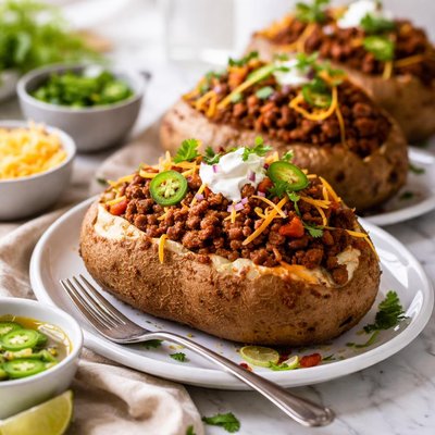 Image of Chili Topped Baked Potatoes