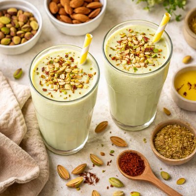 Image of Chilled Almond and Pistachio Milk Shake Pista Badam Milk