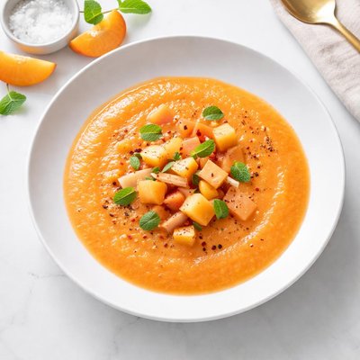 Image of Chilled Cantaloupe Peach Soup with Ginger Mint