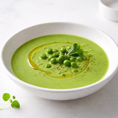 Image of Chilled English Pea Soup with Extra Virgin Olive Oil