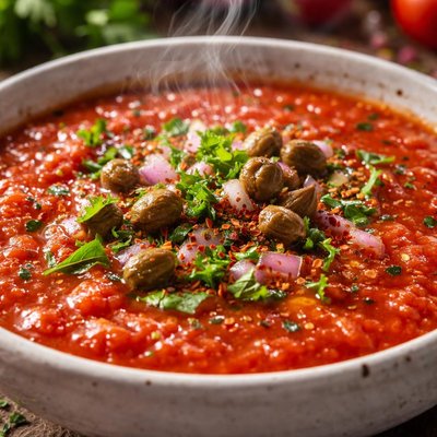 Image of Chilled Tomato Soup with Capers and Herbs
