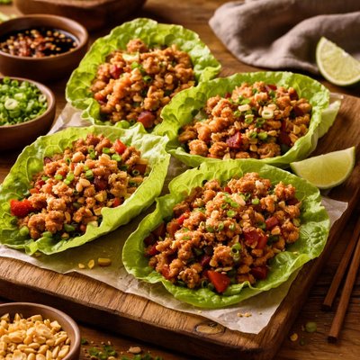 Image of Chinese Chicken Lettuce Wraps or Chinese Tacos
