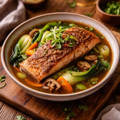 Image of Chinese Five Spice Salmon with Ginger Broth