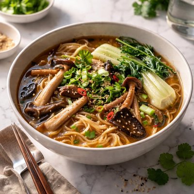 Image of Chinese Noodle Mushroom Soup