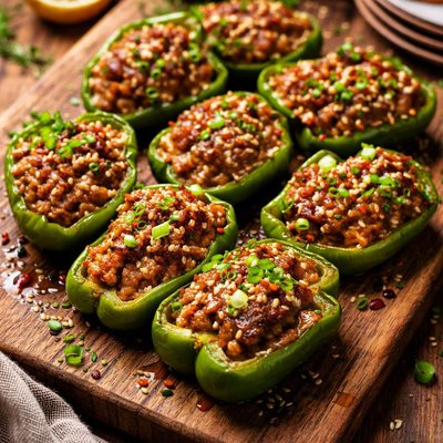 Image of Chinese Style Stuffed Green Bell Peppers