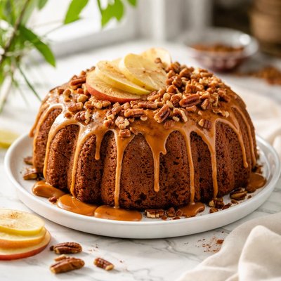 Image of Chipotle Apple Pecan Cake with Spicy Caramel Glaze