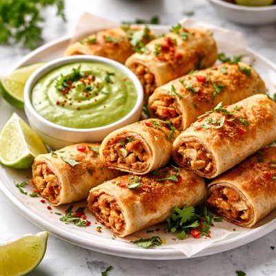 Image of Chipotle Chicken Rolls with Avocado Dipping Sauce