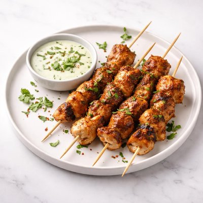 Image of Chipotle Chicken Skewers with Creamy Cilantro Dipping Sauce