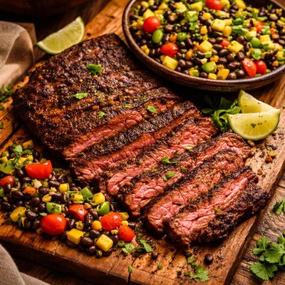 Image of Chipotle Flank Steak with Black Bean Avocado Salsa