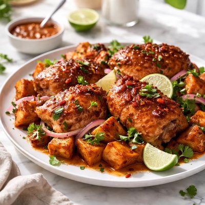 Image of Chipotle Glazed Roast Chicken with Sweet Potatoes