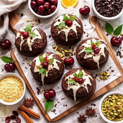 Image of Choc Cherry Christmas Puddings Vegan Wheat Free
