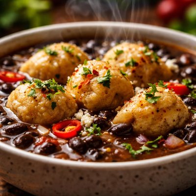 Image of Chochoyones in Black Bean Soup