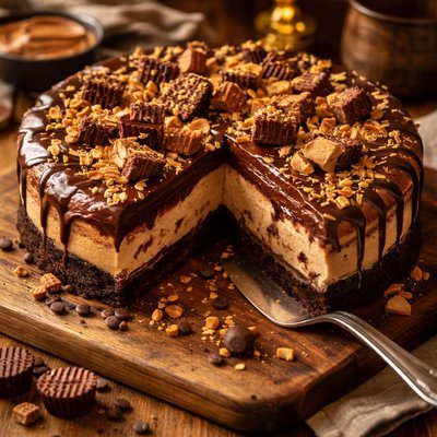 Image of Chocolate and Peanut Butter Fudge Cheesecake