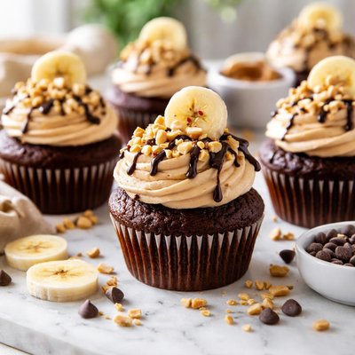 Image of Chocolate Banana Cupcakes with Peanut Butter Frosting