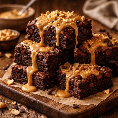 Image of Chocolate Cake Brownies with Creamy Nut Sauce