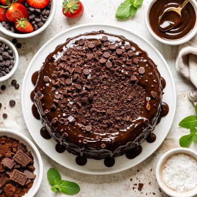 Image of Chocolate Cake Dripping with Chocolate Sauce