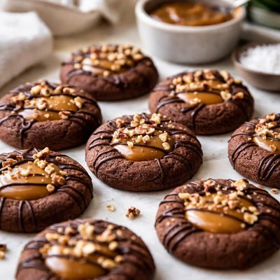 Image of Chocolate Caramel Thumbprint Cookies