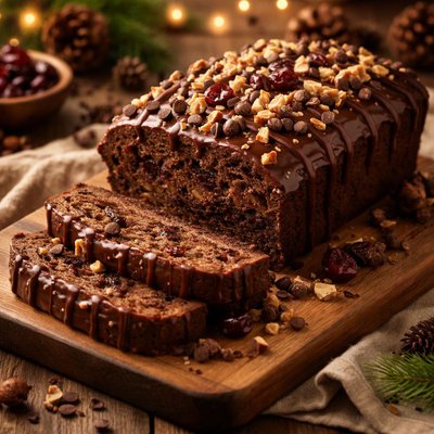 Image of Chocolate Cherry Nut Holiday Glazed Loaf Cake