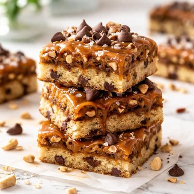 Image of Chocolate Chip Caramel Nut Bars Only 3 Ingredients