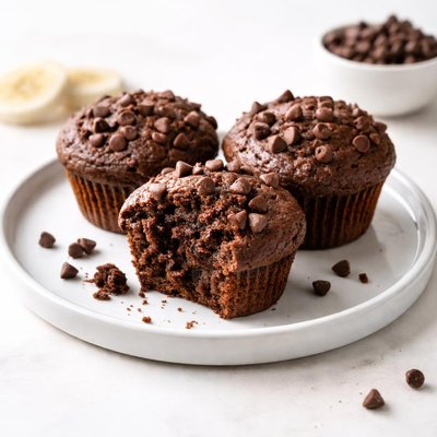 Image of Chocolate Chocolate Chip Banana Muffins